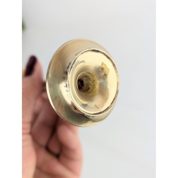 Pair of Vintage Slim Brass Candlestick Holders 4" Brass Candle Holders Set 1970s - Picture 6 of 9
